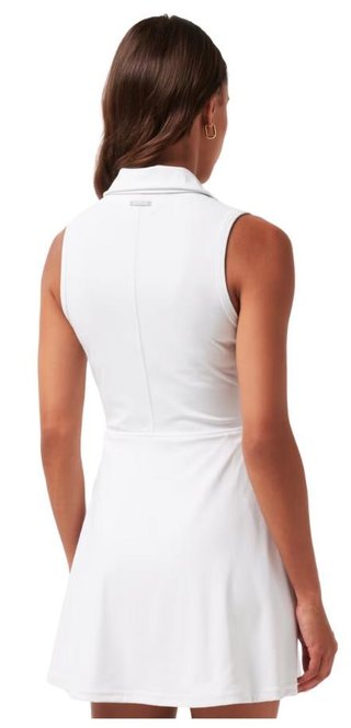 Travis Mathew Moveknit Sleeveless Polo golfové šaty, bílé