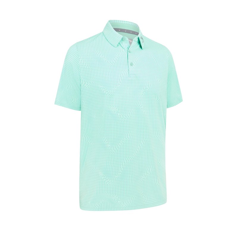 Callaway Warped Gingham Print pánské polo, neptune green
