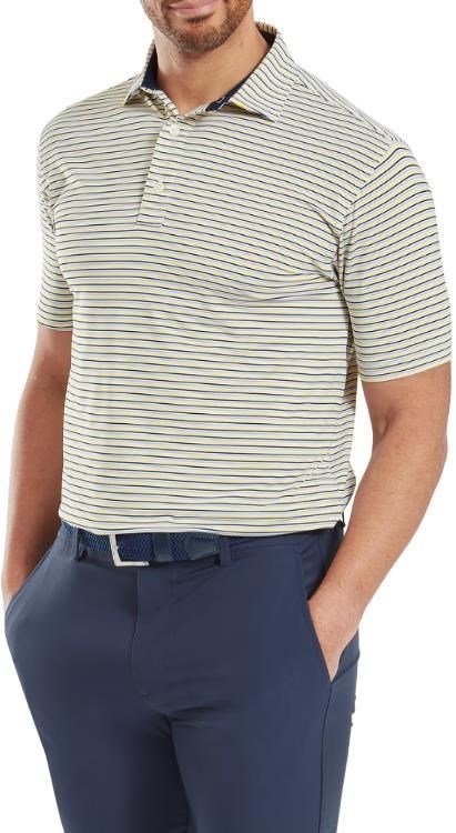 FootJoy Balance Stripe Lisle pánské polo, white/navy/grey/taxi