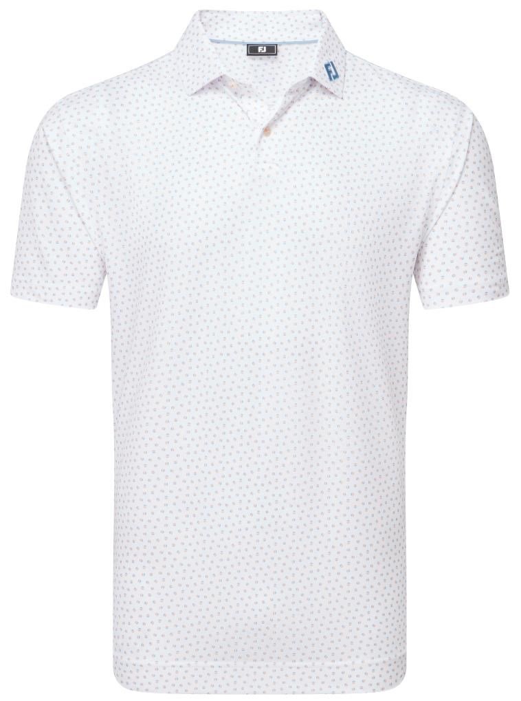 FootJoy Bounce Print Pique pánské polo, white/orange/blue jay