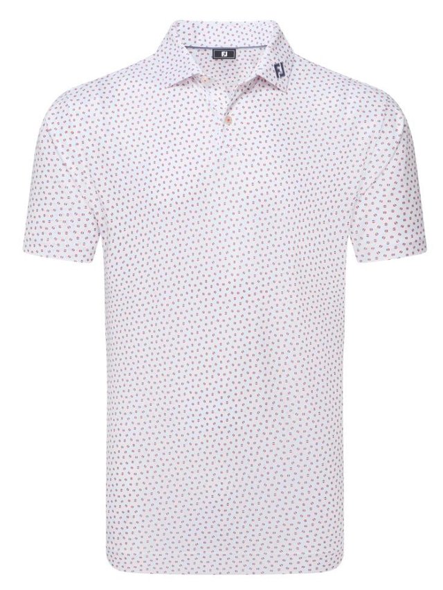 FootJoy Bounce Print Pique pánské polo, white/hibiscus