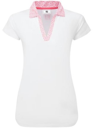 FootJoy Cap Sleeve Print Trim Lisle dámské polo, bílo/růžové