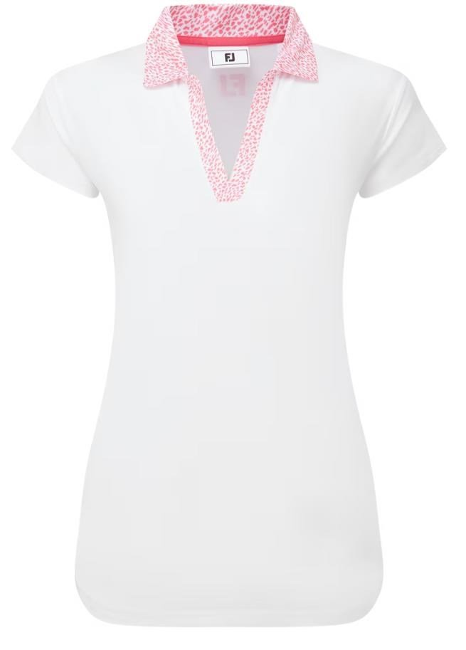 FootJoy Cap Sleeve Print Trim Lisle dámské polo, bílo/růžové