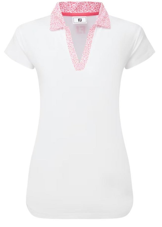 FootJoy Cap Sleeve Print Trim Lisle dámské polo, bílo/růžové