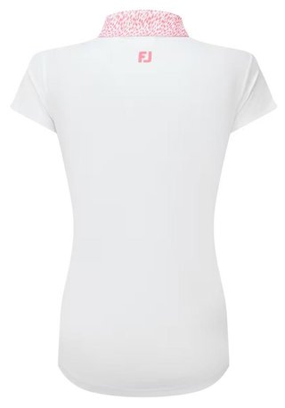 FootJoy Cap Sleeve Print Trim Lisle dámské polo, bílo/růžové