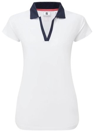 FootJoy Cap Sleeve Print Trim Lisle dámské polo, bílo/tmavě modré