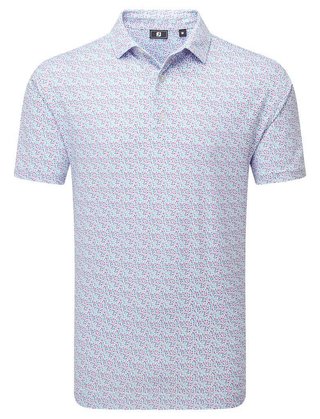 FootJoy Gamer Print Pique pánské polo, white/air blue/tide/magenta