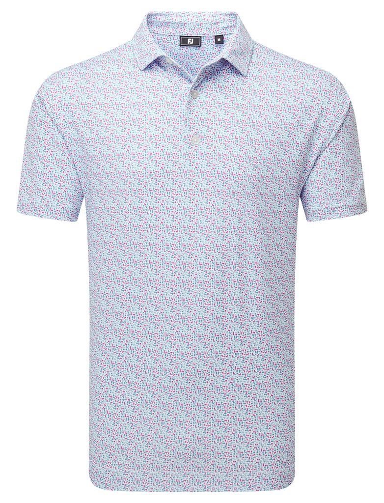 FootJoy Gamer Print Pique pánské polo, white/air blue/tide/magenta