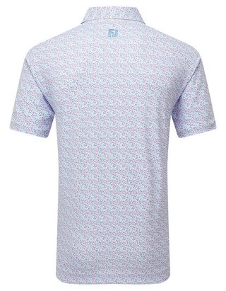 FootJoy Gamer Print Pique pánské polo, white/air blue/tide/magenta