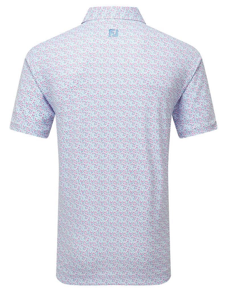 FootJoy Gamer Print Pique pánské polo, white/air blue/tide/magenta