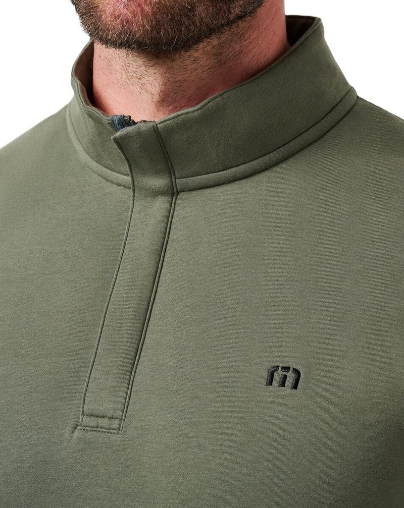 Travis Mathew Cloud Quarter Zip 2.0 pánská fleecová mikina, olivová
