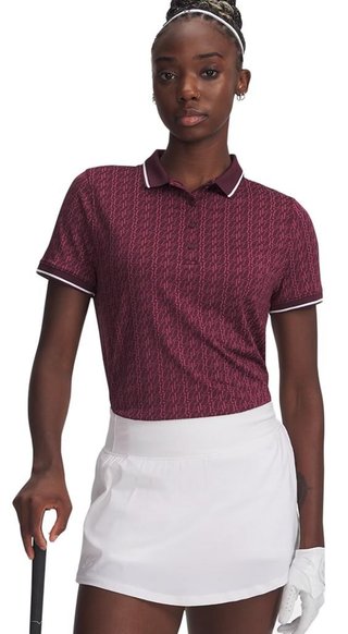 Under Armour Playoff Jacquard dámské polo, dark maroon/fuchsia dusk/white