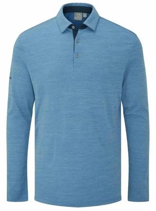 Ping Creek long sleeve pánské polo, tidal blue melange
