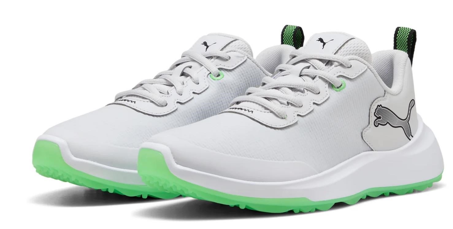 Puma Gruve Sport Junior dětské golfové boty, white/fluro green pes