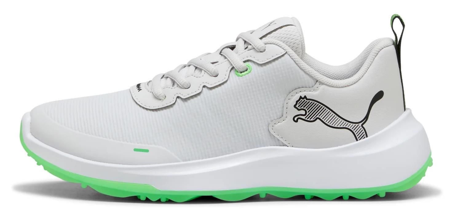 Puma Gruve Sport Junior dětské golfové boty, white/fluro green pes