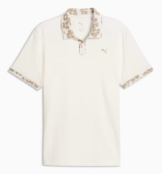 Puma Modalon Floral Rib pánské polo, warm white/ice coffee