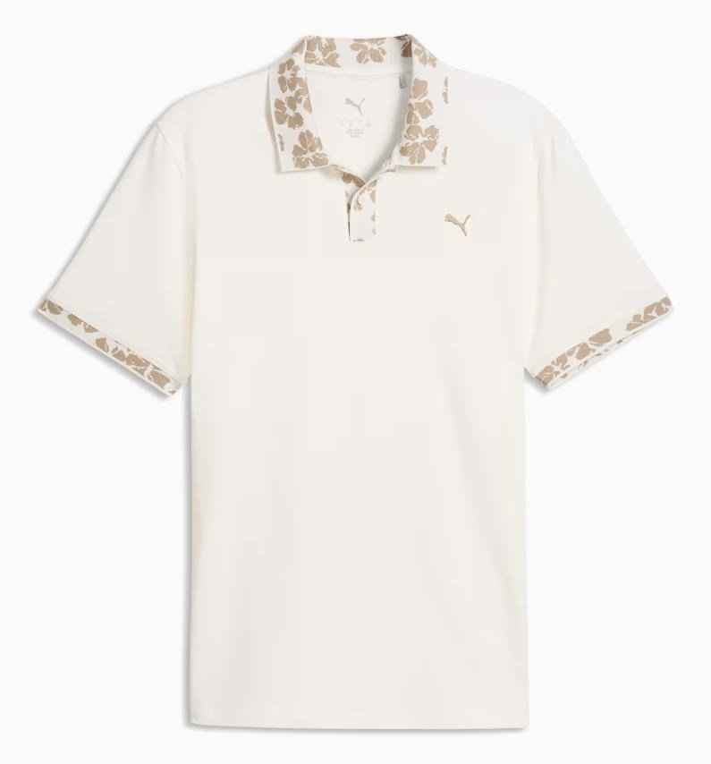 Puma Modalon Floral Rib pánské polo, warm white/ice coffee