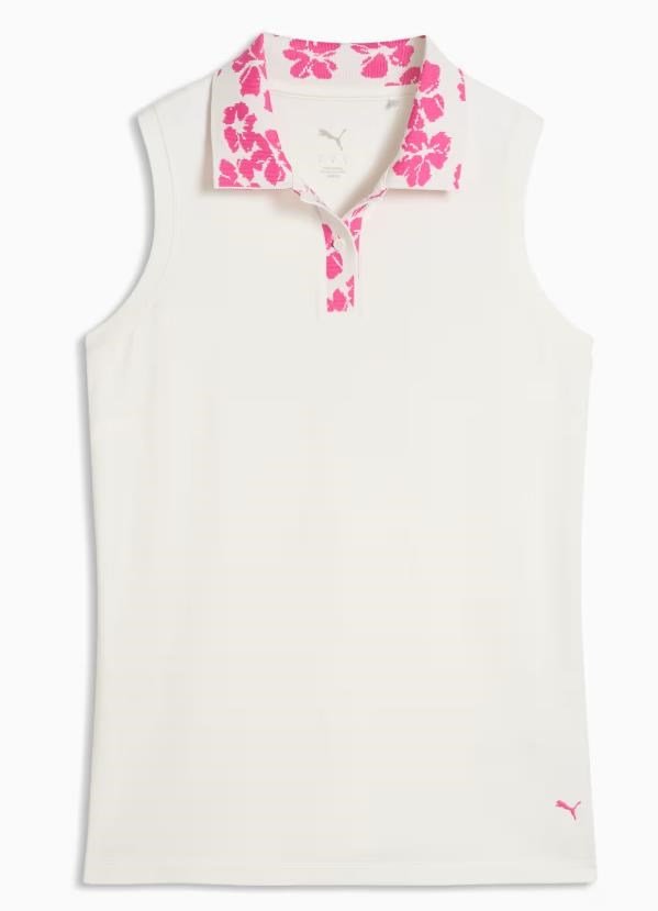 Puma Modalon Floral Rib Sleeveless dámské polo bez rukávů, warm white/pink opal