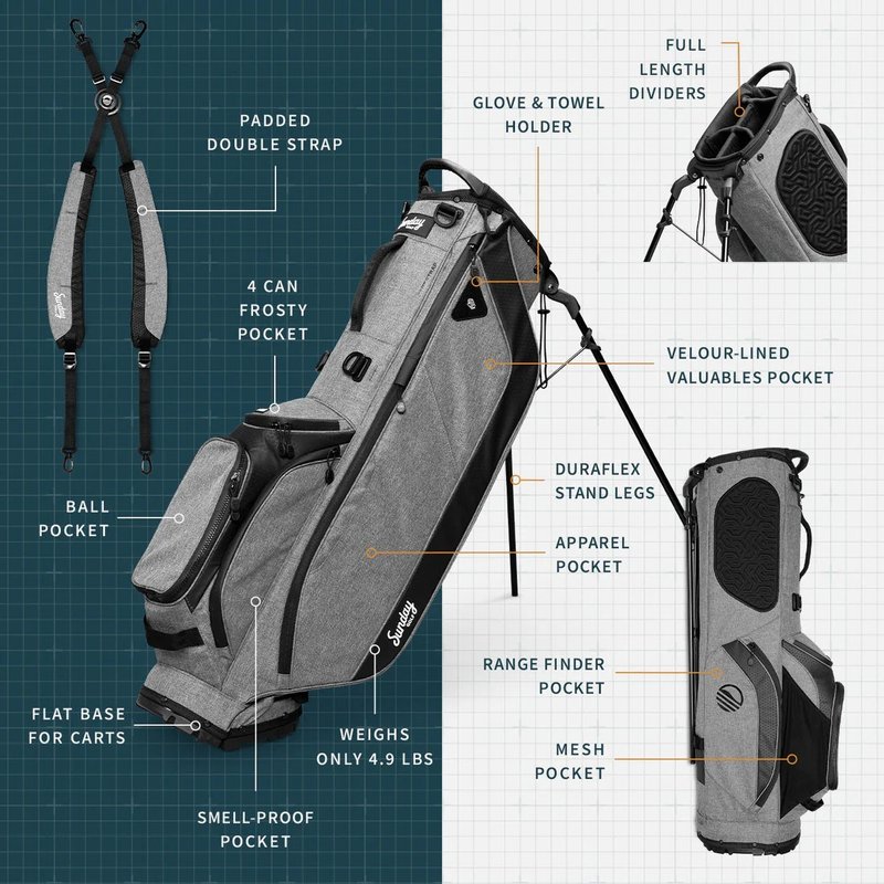 Sunday Golf Ryder stand bag, šedý