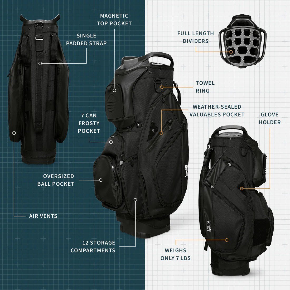 Sunday Golf Big Rig cart bag, černý