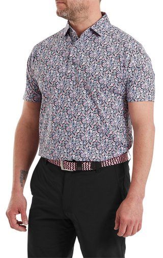 FootJoy Meadow Print Lisle pánské polo, black/vivid violet/pink pop