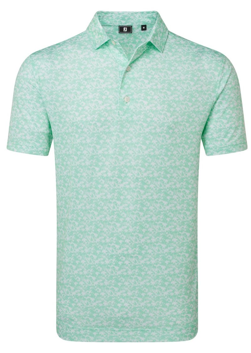 FootJoy Hidden Palm Print Lisle pánské polo, sea glass/white