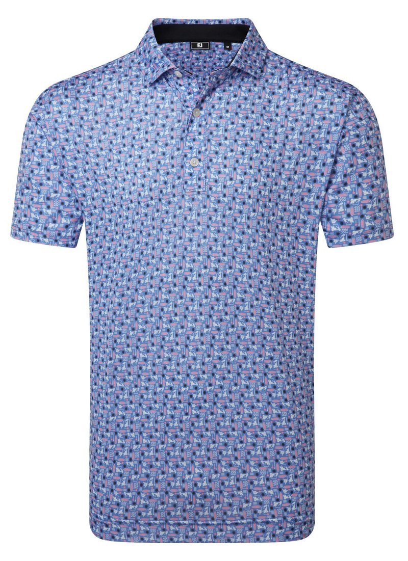 FootJoy Surfs Up Print Lisle pánské polo, white/vivid violet/pink pop/black