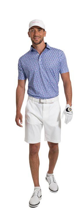 FootJoy Surfs Up Print Lisle pánské polo, white/vivid violet/pink pop/black
