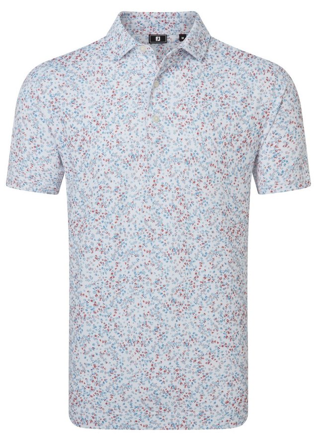 FootJoy Watercolour Floral Print Pique pánské polo, white/chambray/nantucket red