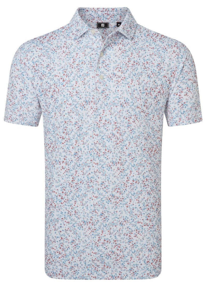 FootJoy Watercolour Floral Print Pique pánské polo, white/chambray/nantucket red