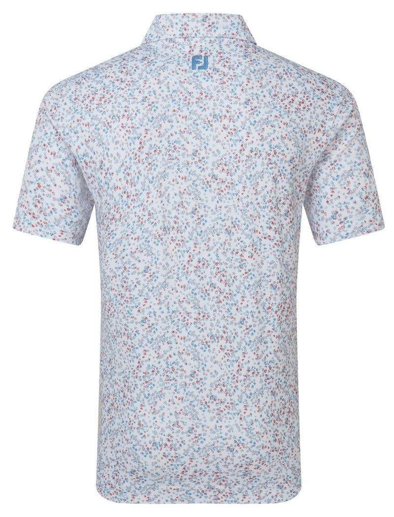 FootJoy Watercolour Floral Print Pique pánské polo, white/chambray/nantucket red