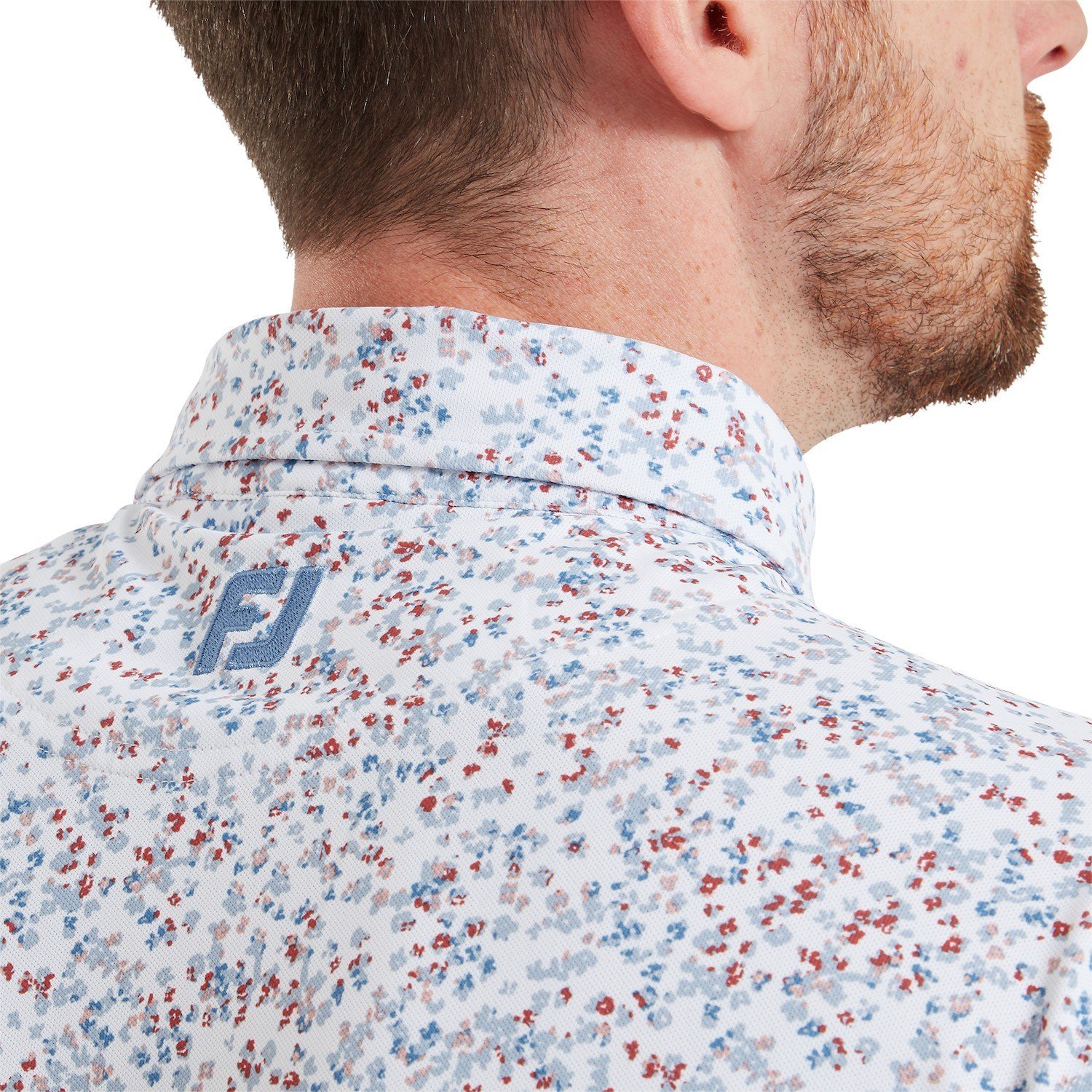 FootJoy Watercolour Floral Print Pique pánské polo, white/chambray/nantucket red