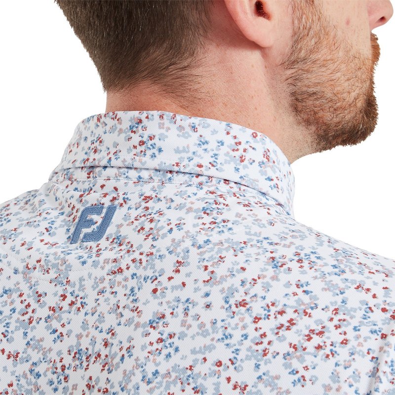FootJoy Watercolour Floral Print Pique pánské polo, white/chambray/nantucket red