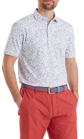 FootJoy Watercolour Floral Print Pique pánské polo, white/chambray/nantucket red