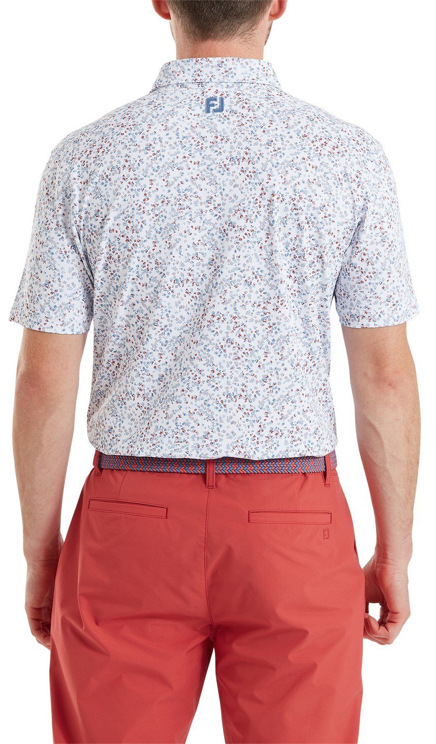 FootJoy Watercolour Floral Print Pique pánské polo, white/chambray/nantucket red