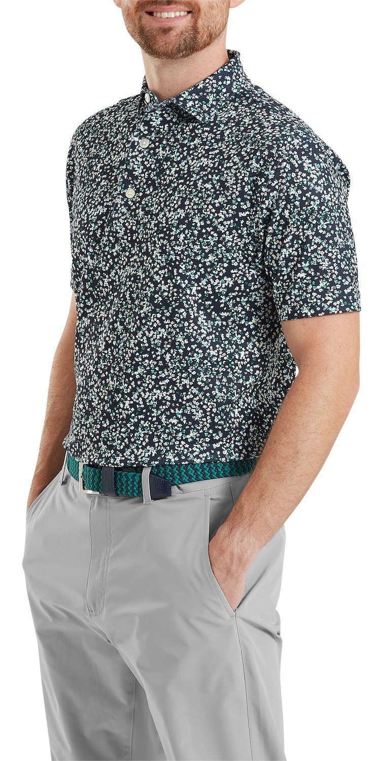 FootJoy Watercolour Floral Print Pique pánské polo, navy/sunshine/field green