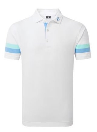 FootJoy Sleeve Stripe Pique pánské polo, white/blue reef/sea glass