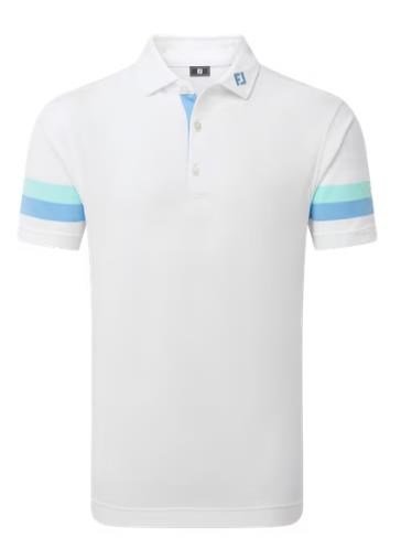 FootJoy Sleeve Stripe Pique pánské polo, white/blue reef/sea glass