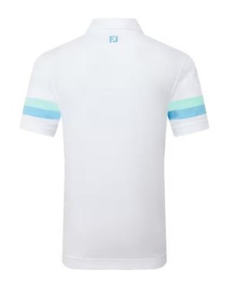 FootJoy Sleeve Stripe Pique pánské polo, white/blue reef/sea glass