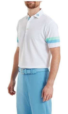 FootJoy Sleeve Stripe Pique pánské polo, white/blue reef/sea glass