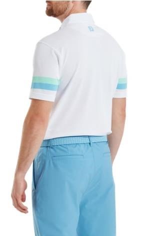 FootJoy Sleeve Stripe Pique pánské polo, white/blue reef/sea glass
