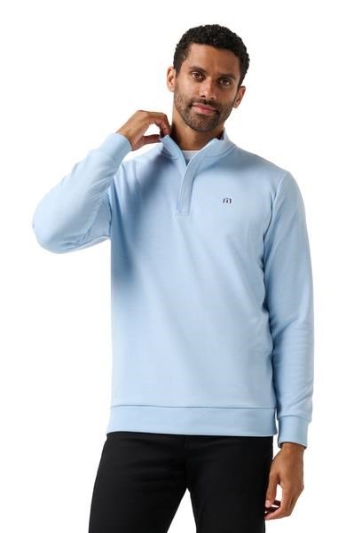 Travis Mathew CLOUD QUARTER ZIP 2.0 pánská fleecová mikina, heather powder blue