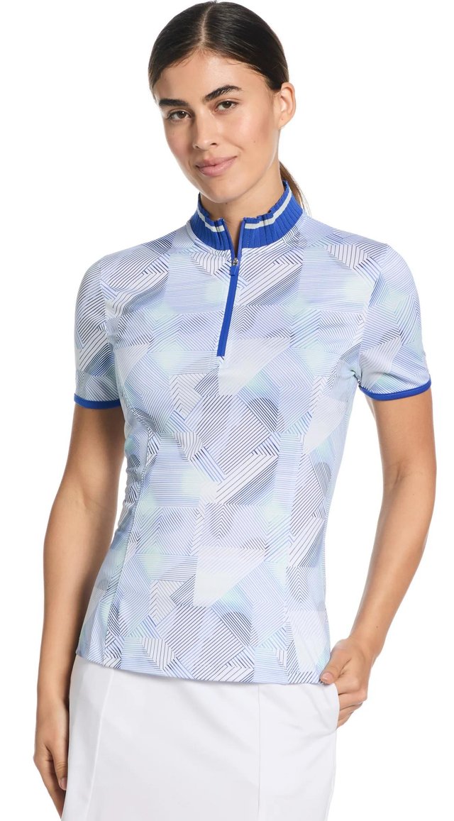Callaway Sleeveless Rib Collar 1/4 ZIP Print dámské polo, bright white