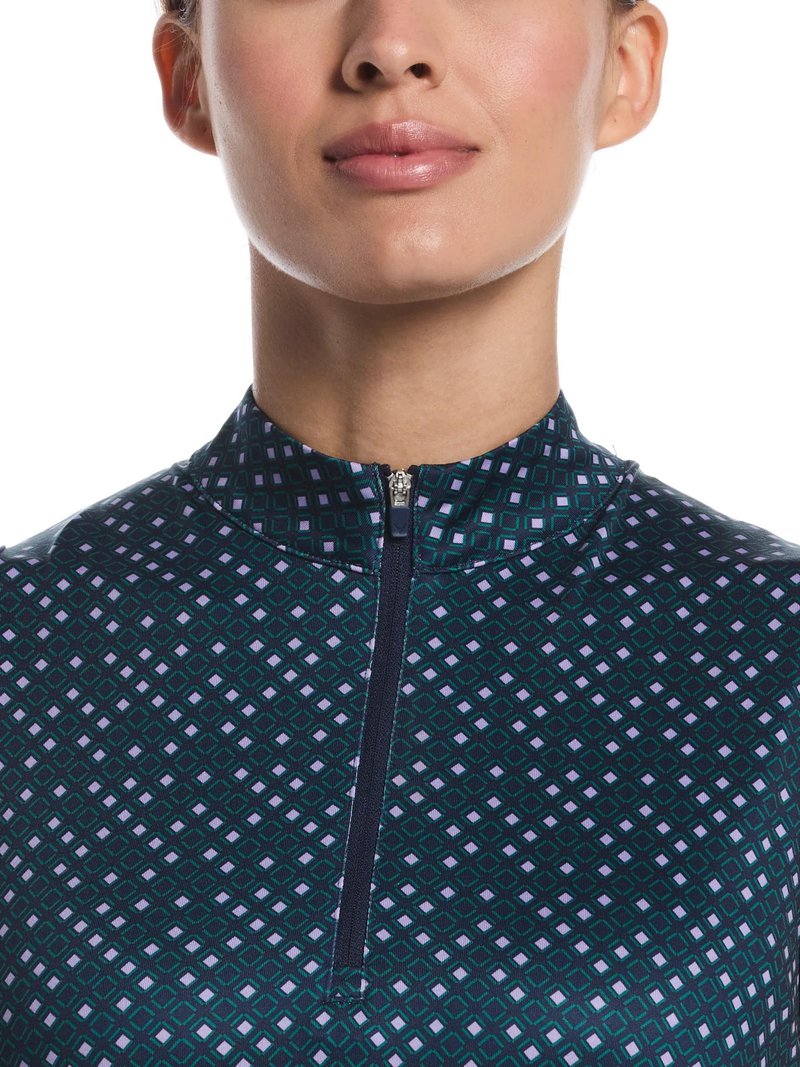 Callaway Sleeveless Framing Geo Print 1/4-Zip dámské polo, peacoat