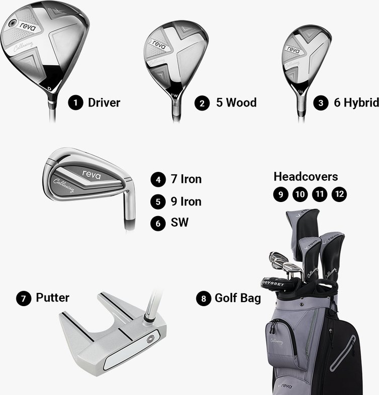 Callaway Reva 8PC Black dámský golfový set, grafit, cart bag