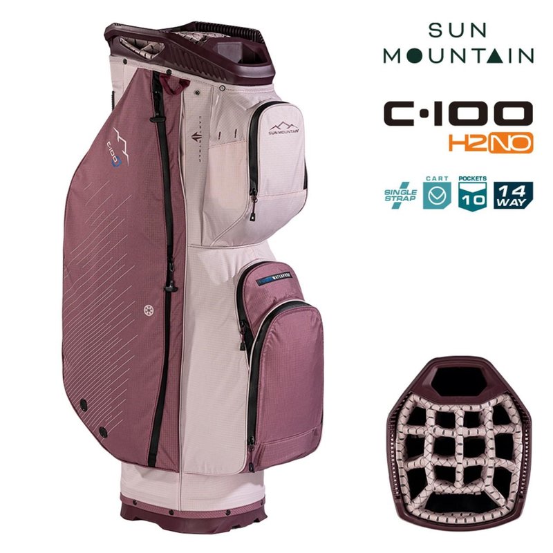 Sun Mountain H2NO C100 Waterproof cart bag 14 WAY, mauve/powder/wine