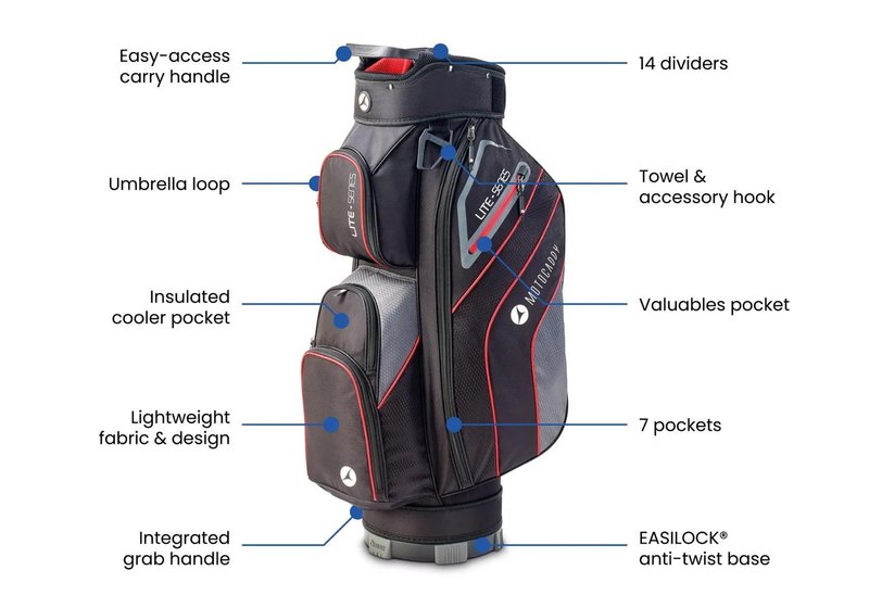 Motocaddy NEW Lite-Series cart bag, černo/červený