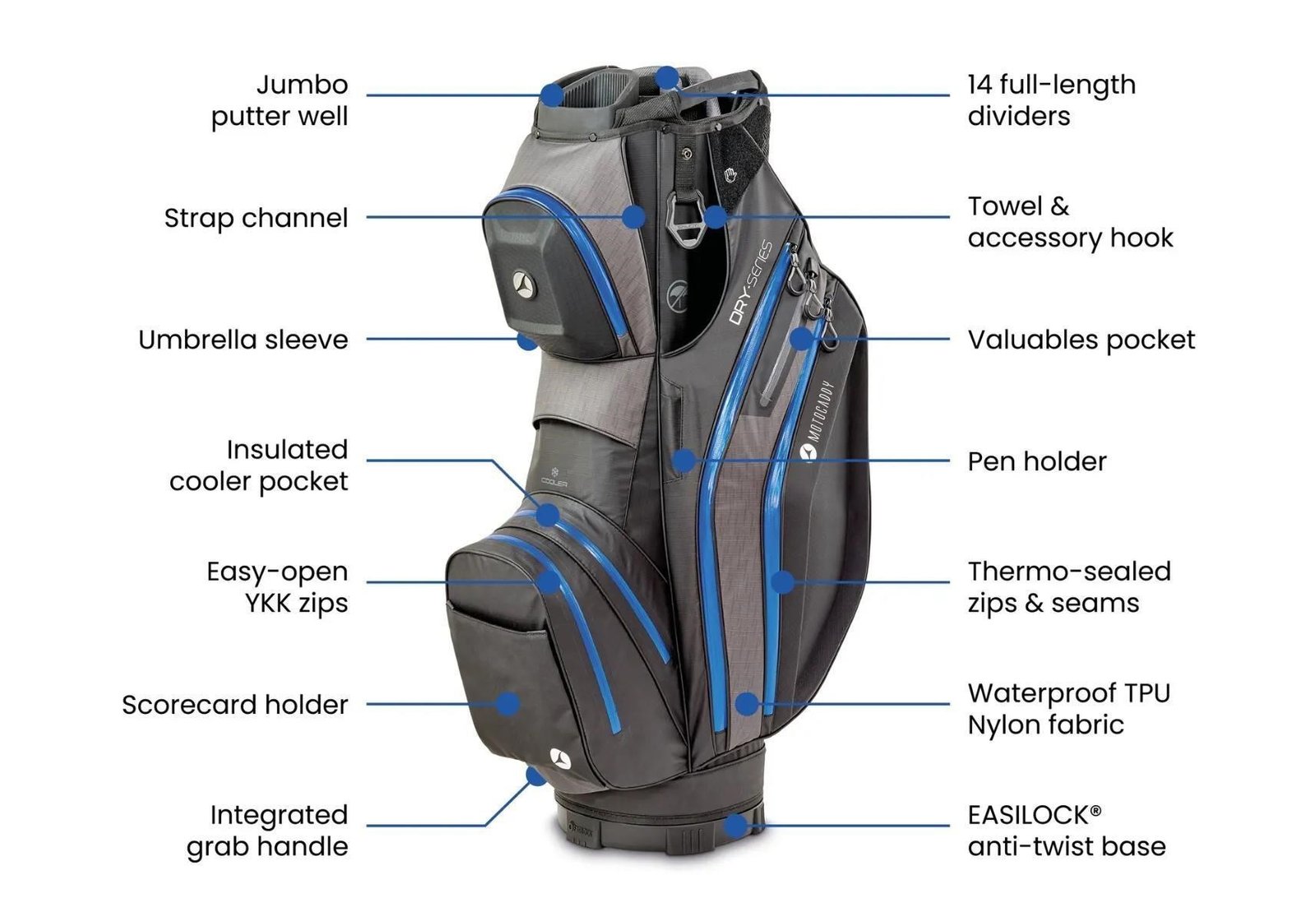 Motocaddy NEW Dry-Series cart bag, černo/červený