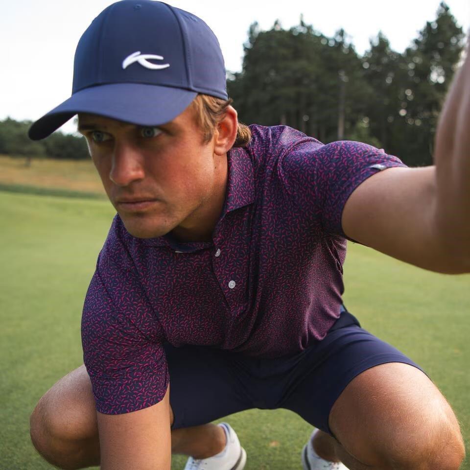 KJUS Golfer pánské polo, rhubarb/atlanta blue