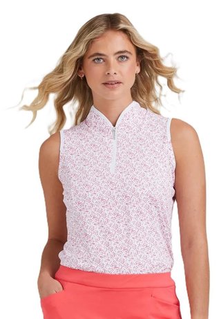 Ping Penola Printed Sleeveless dámské polo, fuchsia foliage